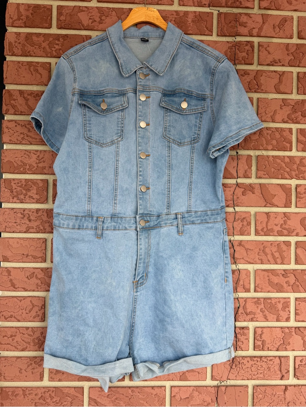 SHEIN Light Blue Denim Short Jumpsuit Romper